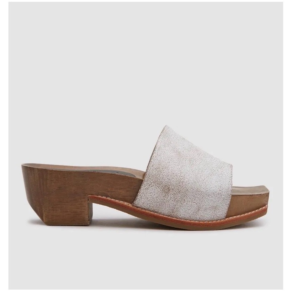 Rachel Comey White Metallic Leather Wooden Mule Clog